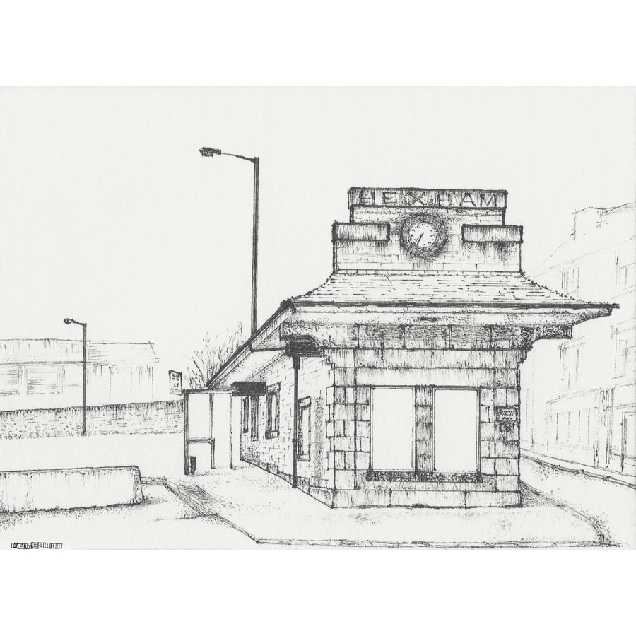 Old Bus Station, Hexham limited edition print from pen drawing