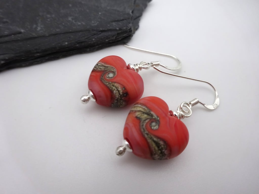 coral heart earrings 