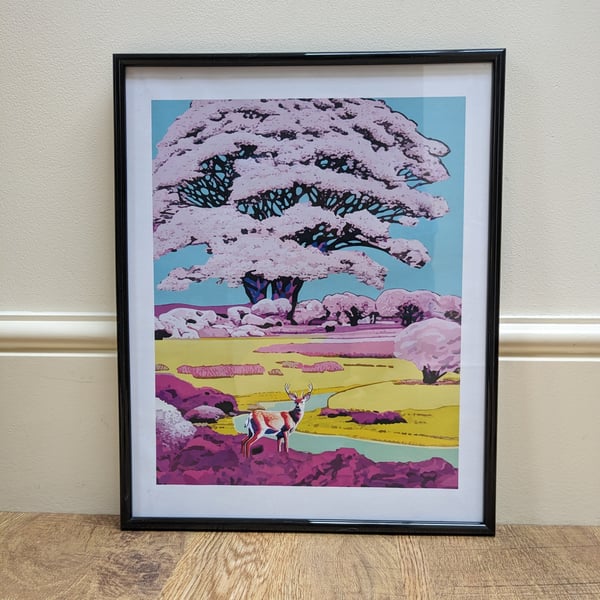 Deer and landscape framed print