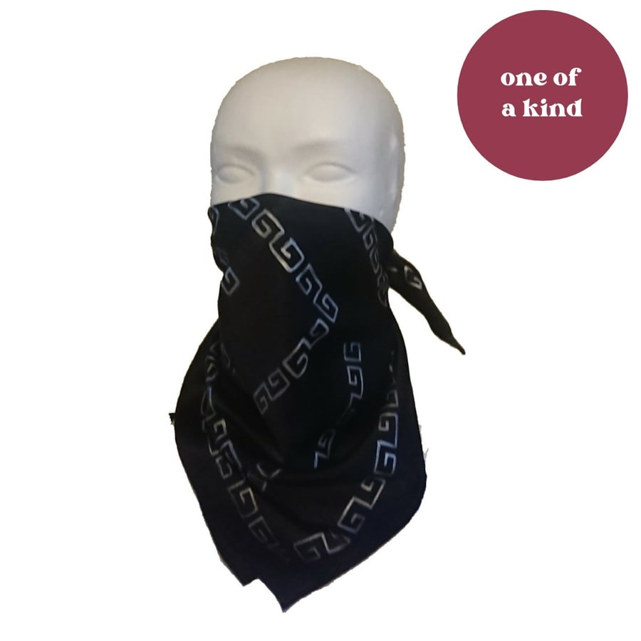Perfectly Imperfect Pure silk black square neck scarf handpainted with silver