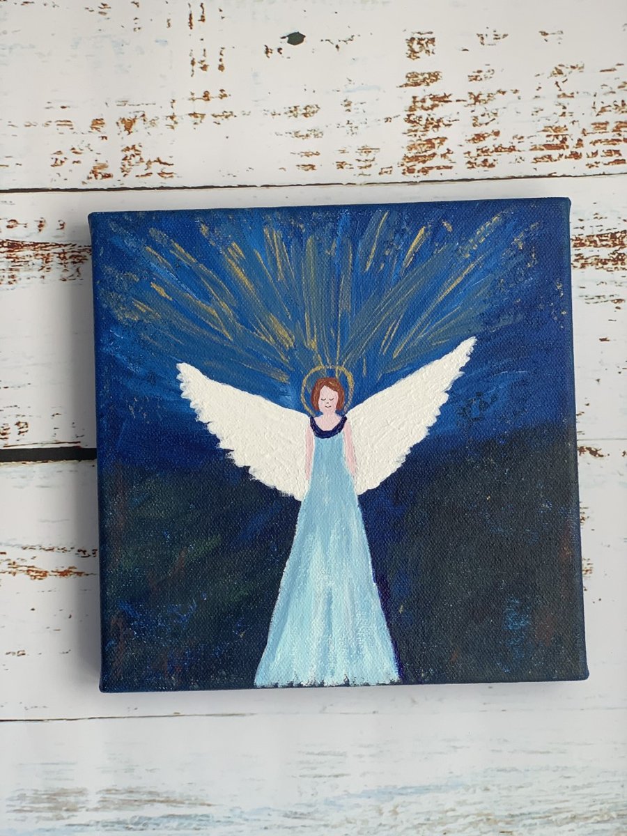 Serenity Angel, an Original Painting, Acrylic on Canvas, 20cm x 20cm - 8" x 8"