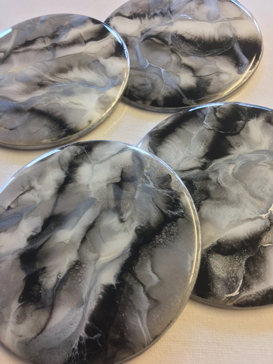 Silver grey, black, white, lightweight, round coasters