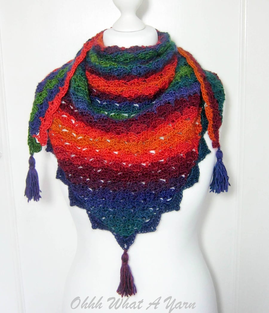 Crochet ladies multi coloured shawl, scarf, shawlette, wrap