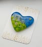 Standing Stones and Pink Flowers Fused Glass Heart - Image 1