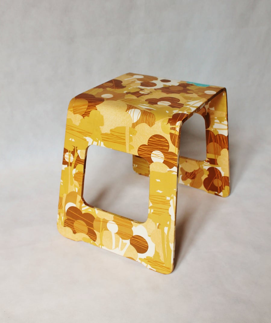 Retro flower decoupage side table or stool