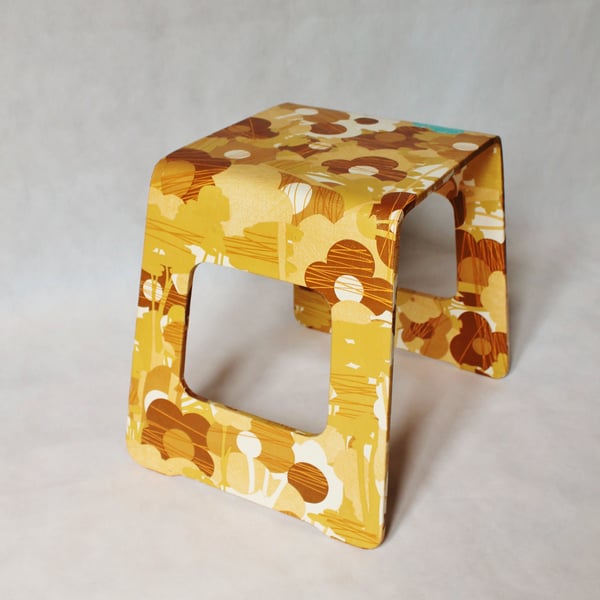 Retro flower decoupage side table or stool