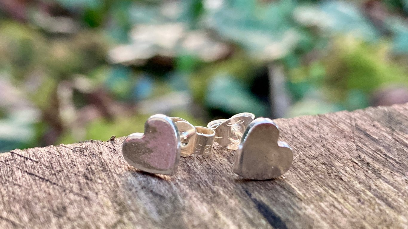 Silver heart stud earrings-handmade jewellery-thank you gift-birthday idea-love 
