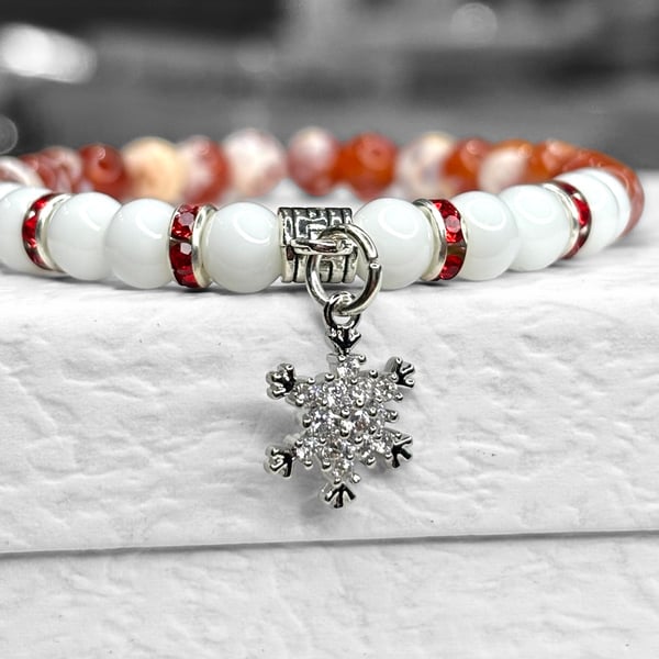 Snowflake Charm Bracelet, Stocking filler, Secret Santa gift,