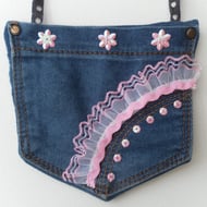 Shabby Chic Denim Bag, Lace and Sequins, Jeans,... - Folksy
