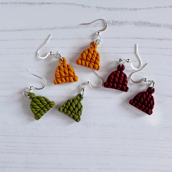 Autumn knitted hat earrings - choose your colour NEW COLOURS