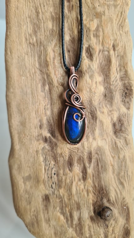 Natural Blue Labradorite Copper Pendant Necklace Gift Crystal Jewellery Jewelry