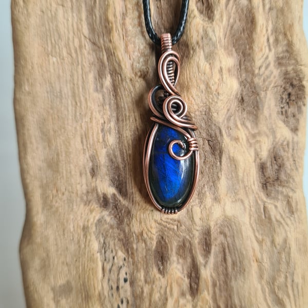 Natural Blue Labradorite Copper Pendant Necklace Gift Crystal Jewellery Jewelry