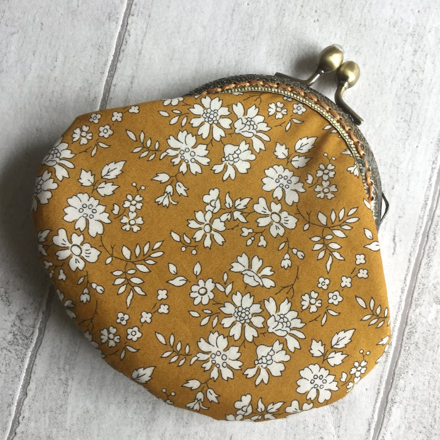 Mustard & White Floral Liberty Fabric Clasp Coin Purse