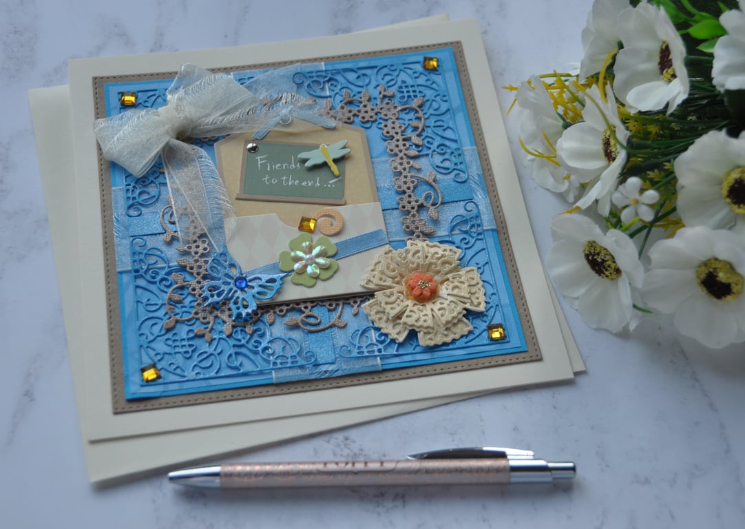 Friends Card Friends To The End Dragonfly Butterfly Flowers 3D Luxury Handmade