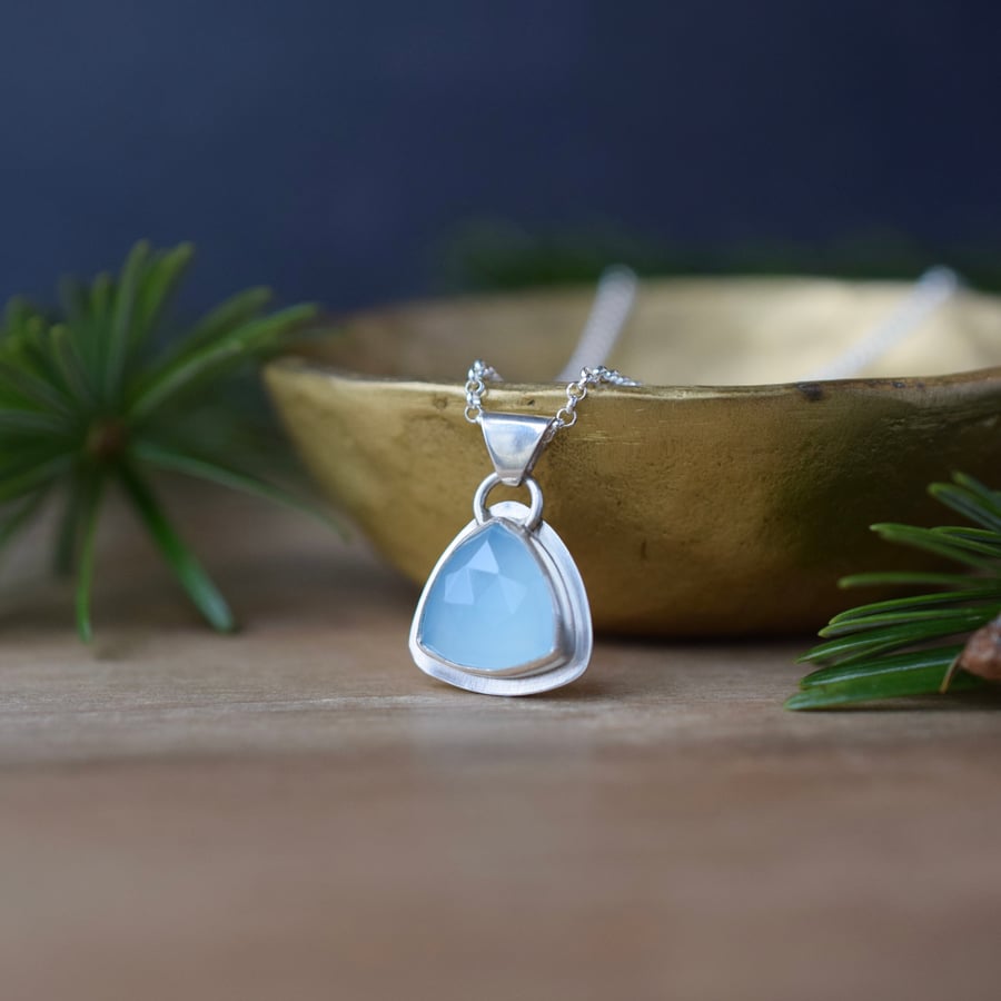 Silver Pendant Necklace with Blue Gemstone