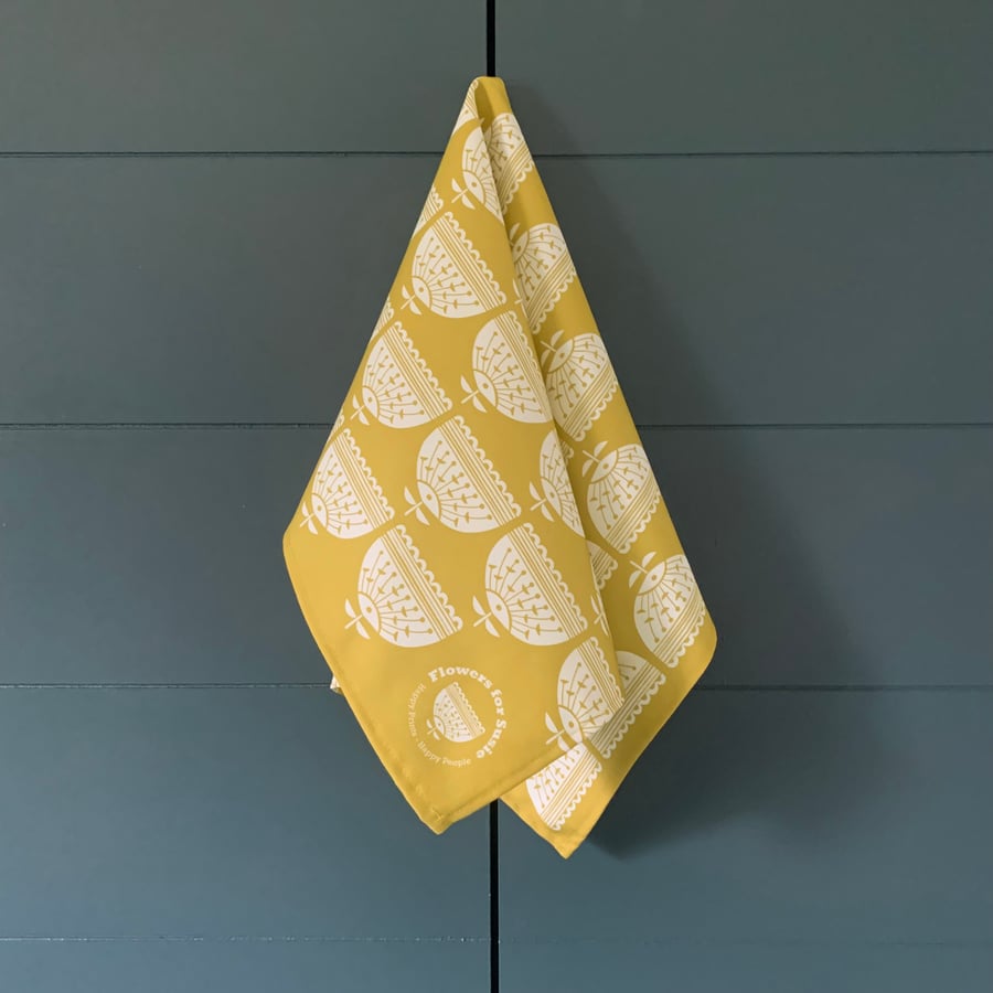 Flower Tea Towel - Olive yellow