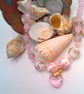 Pink Floral Beads and Pink and White Crystal Necklace with Heart and Earrings - Image 2