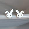  mini bunny rabbit earring studs with floppy ear, handmade in sterling silver