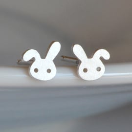 bunny rabbit earring studs with floppy ear, handmade in sterling silver