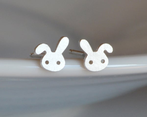 bunny rabbit earring studs with floppy ear, handmade in sterling silver