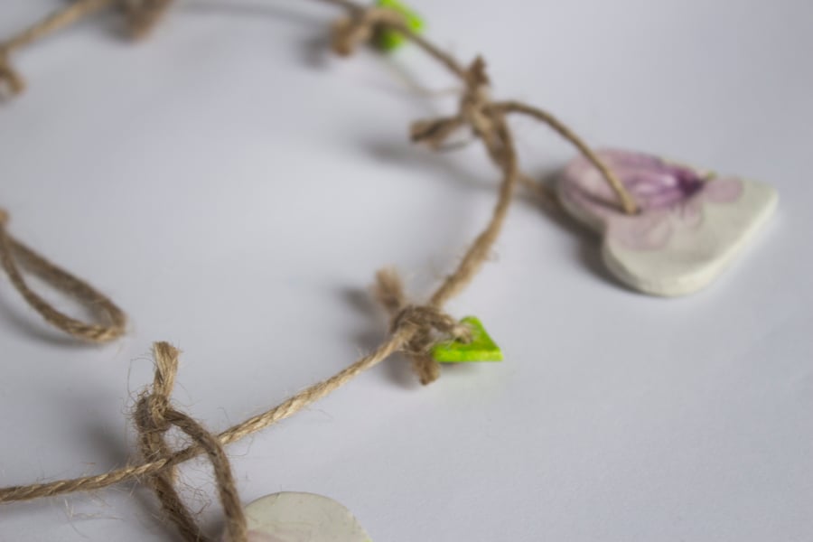 Hand made clay heart bunting