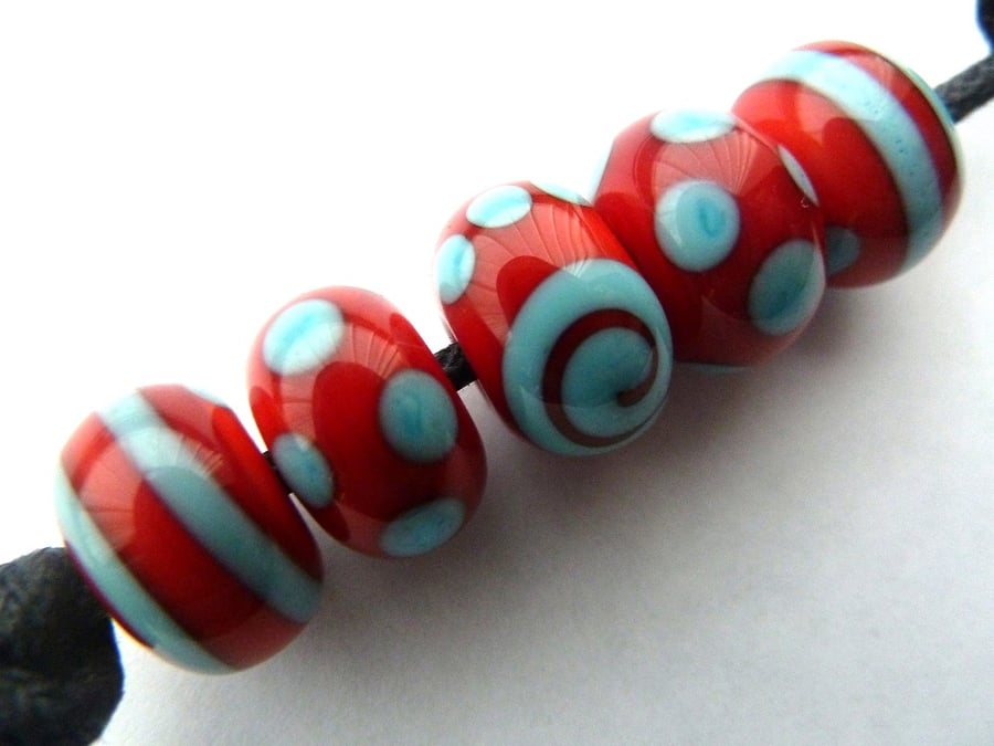 red and blue lampwork beads