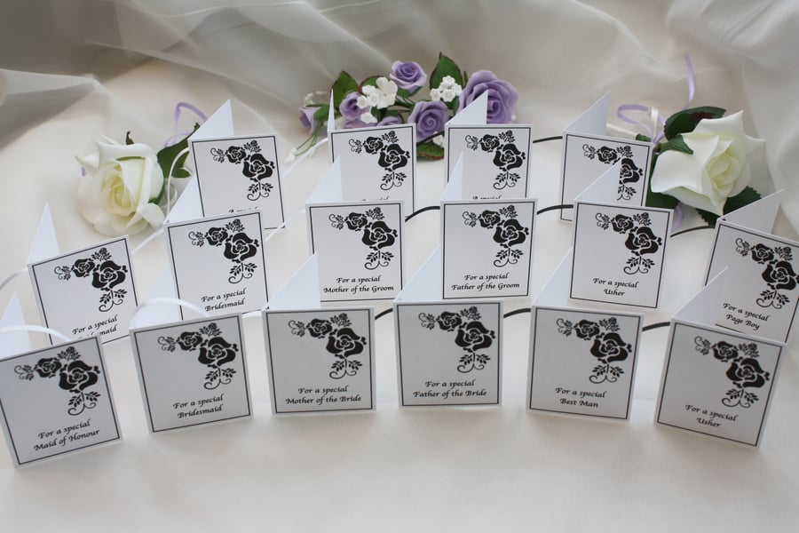 16 x Rose Wedding Party Gift Tags