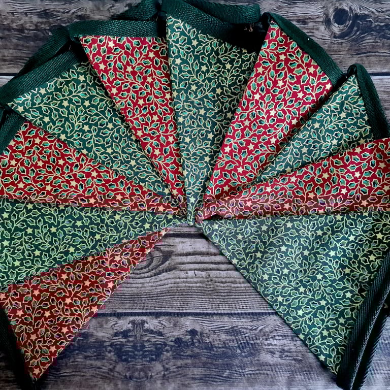 Christmas Bunting - Holly Design Red & Green