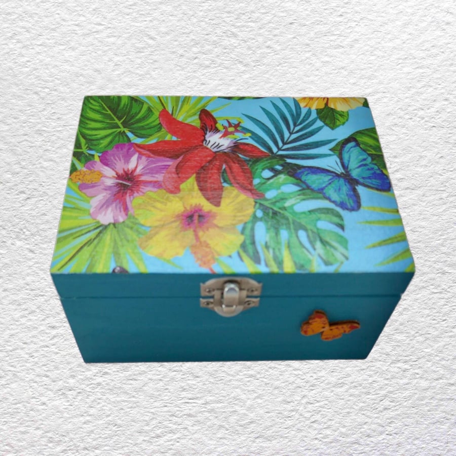 Tropical: Decorated Wooden Trinket Keepsake Box 16cm
