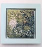 Blue Green Coastal Textile Art in Duck Egg painted 5" wooden frame.