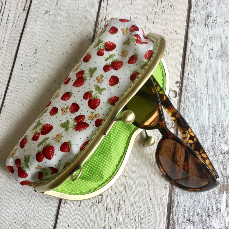 Strawberry Themed Fabric Clasp Glasses Case