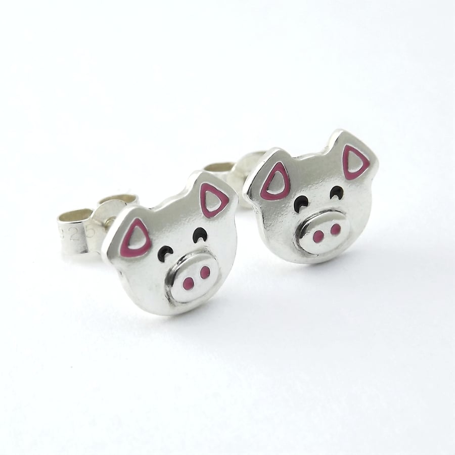 Pig Stud Earrings Silver Farm Animal Jewellery. Folksy