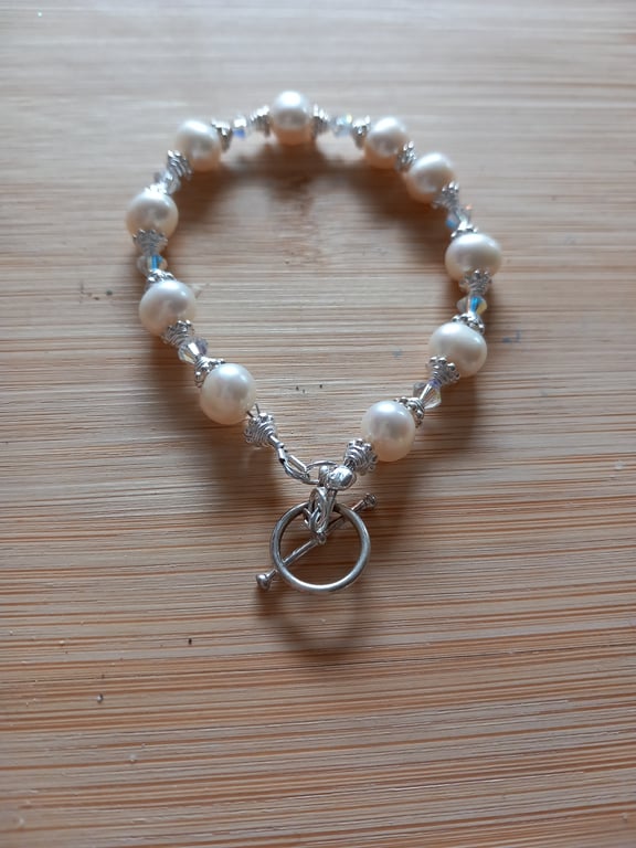 Sterling silver cream pearl bracelet for mothers day gift wedding 