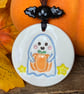 Ceramic cute ghost decoration with bat bead