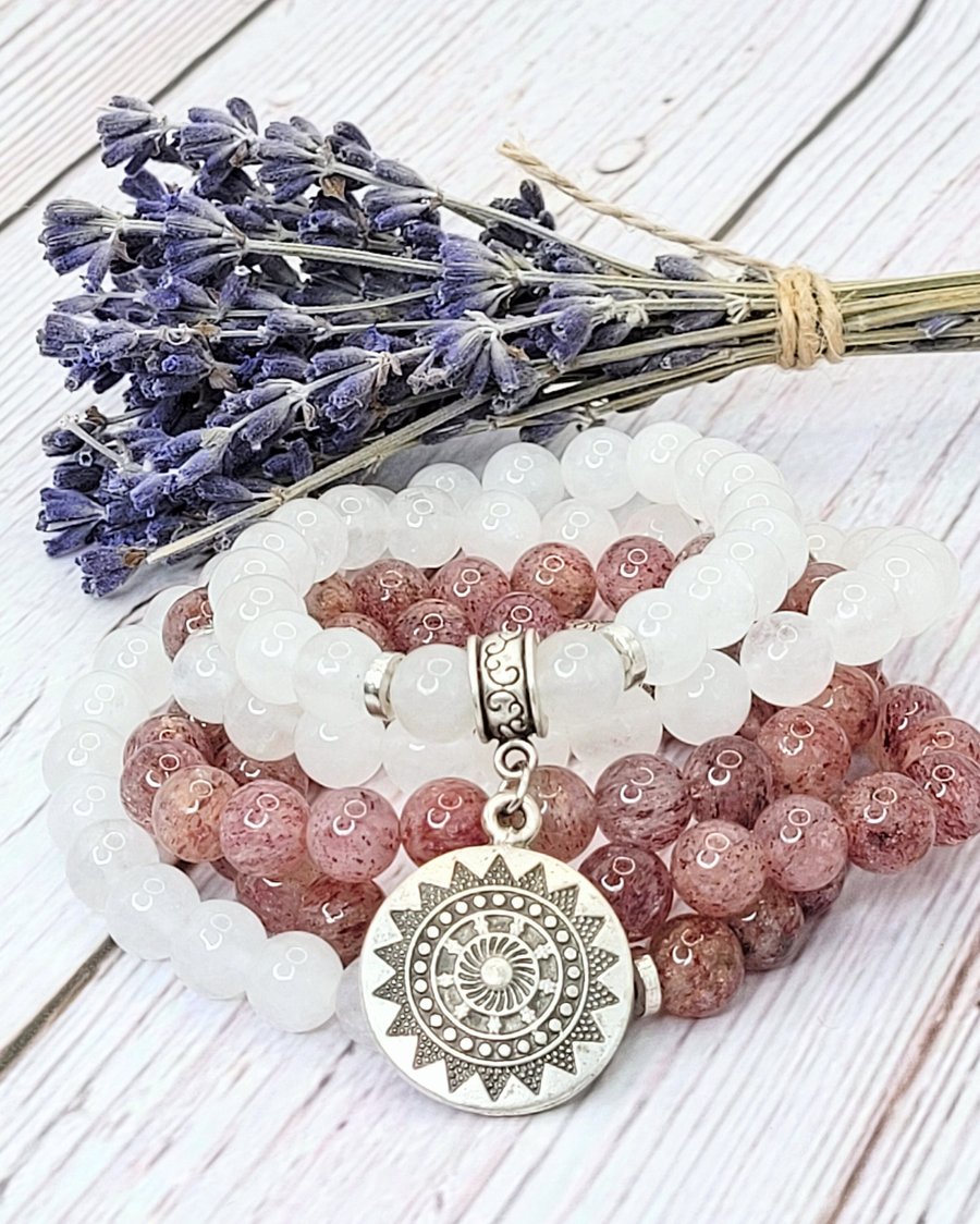LOVE and LIGHT Mala Bracelet, Women's Mala Beads, 108 Prayer Beads, Yoga Gift