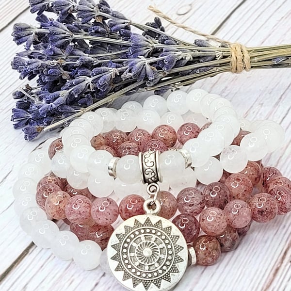 LOVE and LIGHT Mala Bracelet, Women's Mala Beads, 108 Prayer Beads, Yoga Gift