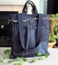 Upcycled Denim Tote Bag. Recycled Denim Shoulder Tote with Grab Handles