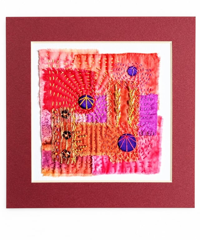 Abstract mixed media textile wall hanging, contemporary wall fabric decor