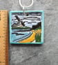 Handmade Ceramic Coastal scene pendant in turquoise - Image 4