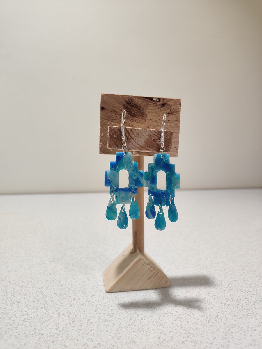 Blue seaglass Aztec dangle