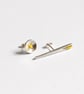 Needle and button earrings, silver earrings, asymmetrical earrings - Image 2