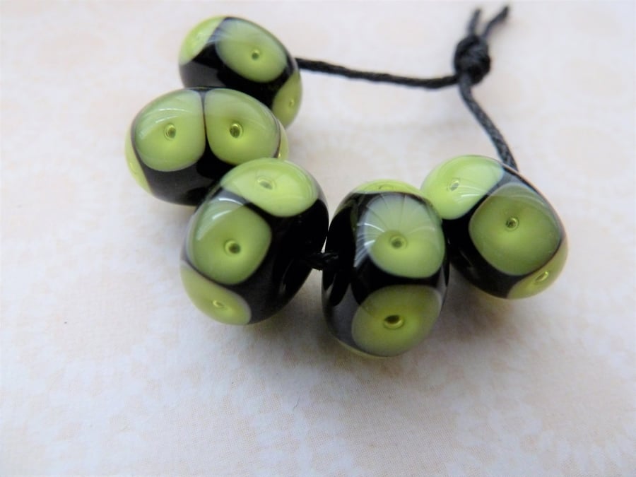 black and green spot lampwork glass beads