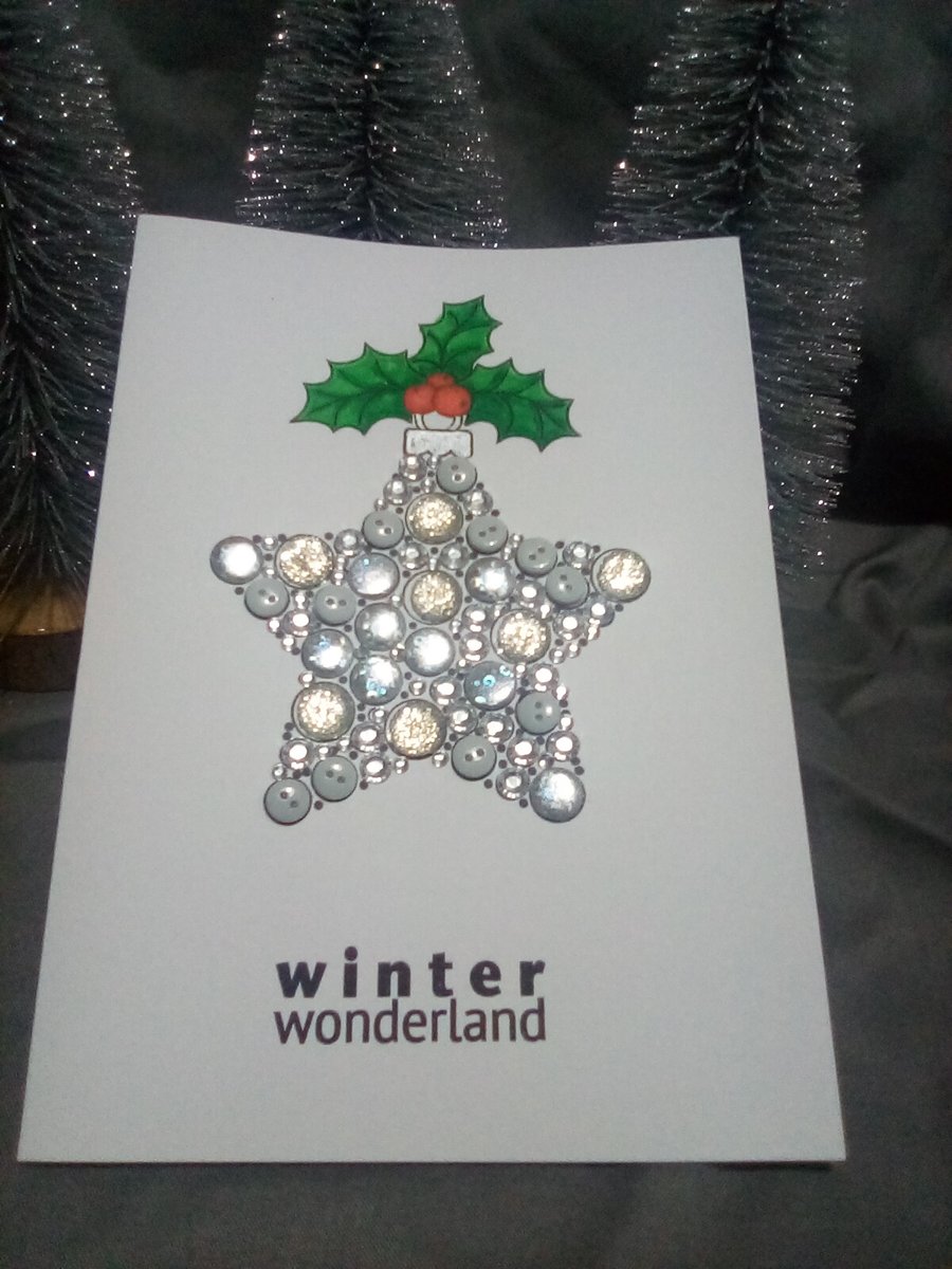 Beautiful, unique, handmade star ornament Christmas card, with buttons