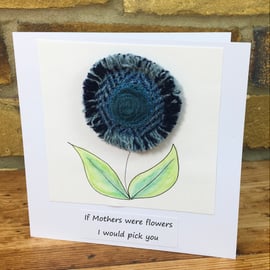 Mum handmade card & brooch gift, Mother's Day, Mum Birthday, Embroidered brooch