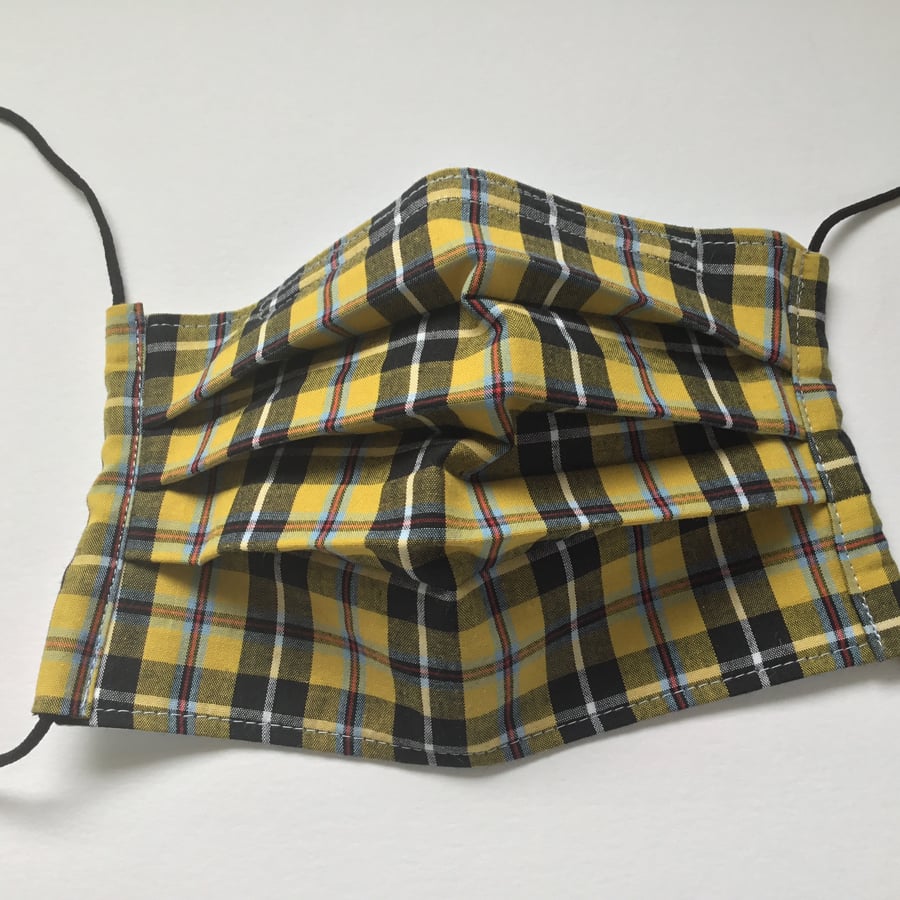 Larger Size Cornish Tartan Face Covering Mask With Removable Nose Wire 
