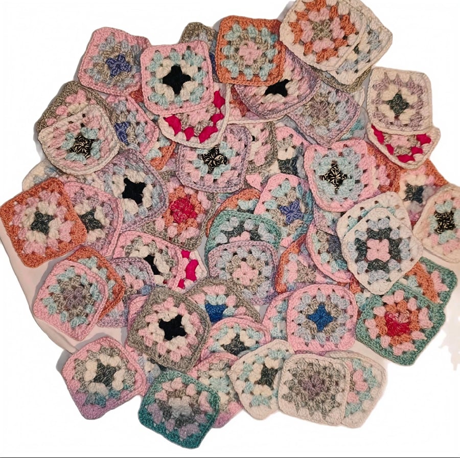 Handmade 3 Inch Pastel Crochet Granny Squares - Versatile Sets for Blankets