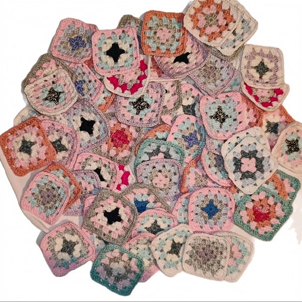 Handmade 3 Inch Pastel Crochet Granny Squares - Versatile Sets for Blankets