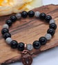 Black Jade and Labradorite stretch bracelet with copper heart charm Boho style