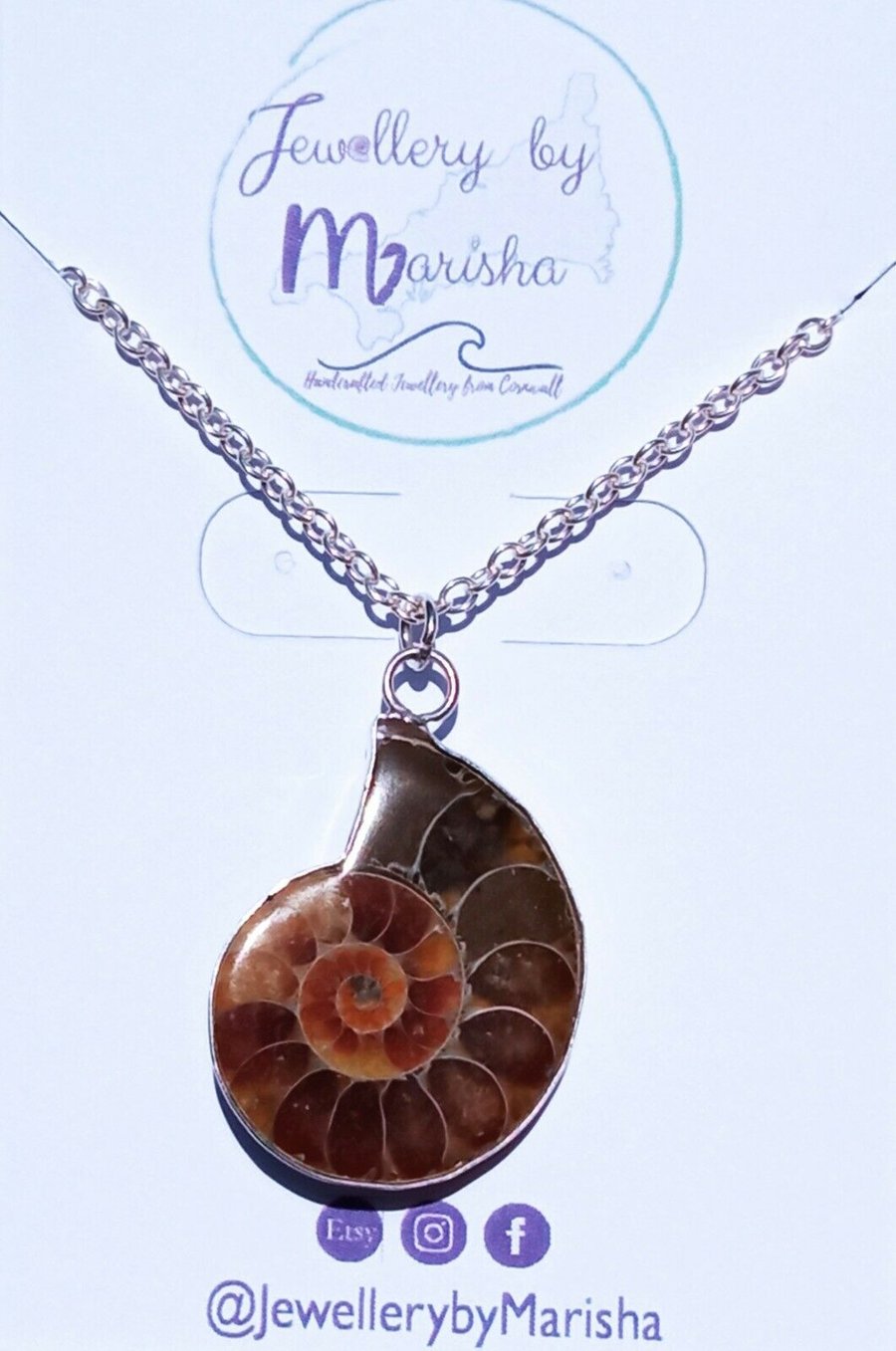 Fine Silver & Recycled Sterling Silver Reiki Healing Ammonite Fossil Necklace