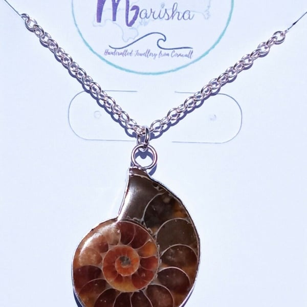 Fine Silver & Recycled Sterling Silver Reiki Healing Ammonite Fossil Necklace